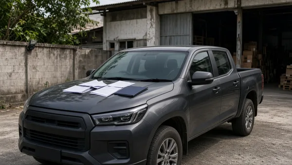 Foto map dokumen kendaraan dan buku catatan servis di dalam kabin pikap
