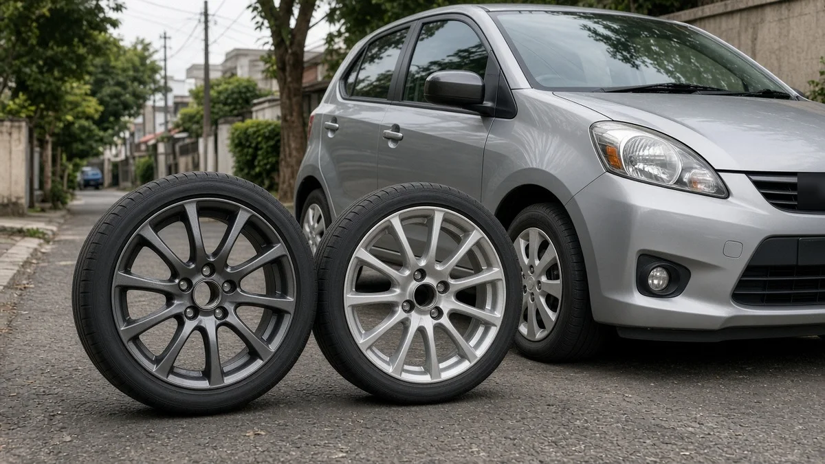 Foto city car dengan velg alloy berukuran lebih besar dari standar