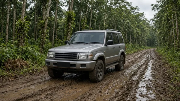 Foto tombol pemilih mode penggerak di konsol tengah SUV, tanpa merek