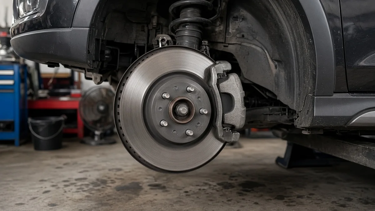 Foto rem cakram dan kaliper depan crossover dengan roda dilepas